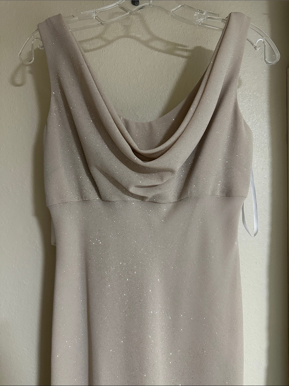 Vintage Betsy & Adam Champagne Glitter Formal Dress Gown Cowl Neck Sz 8 USA